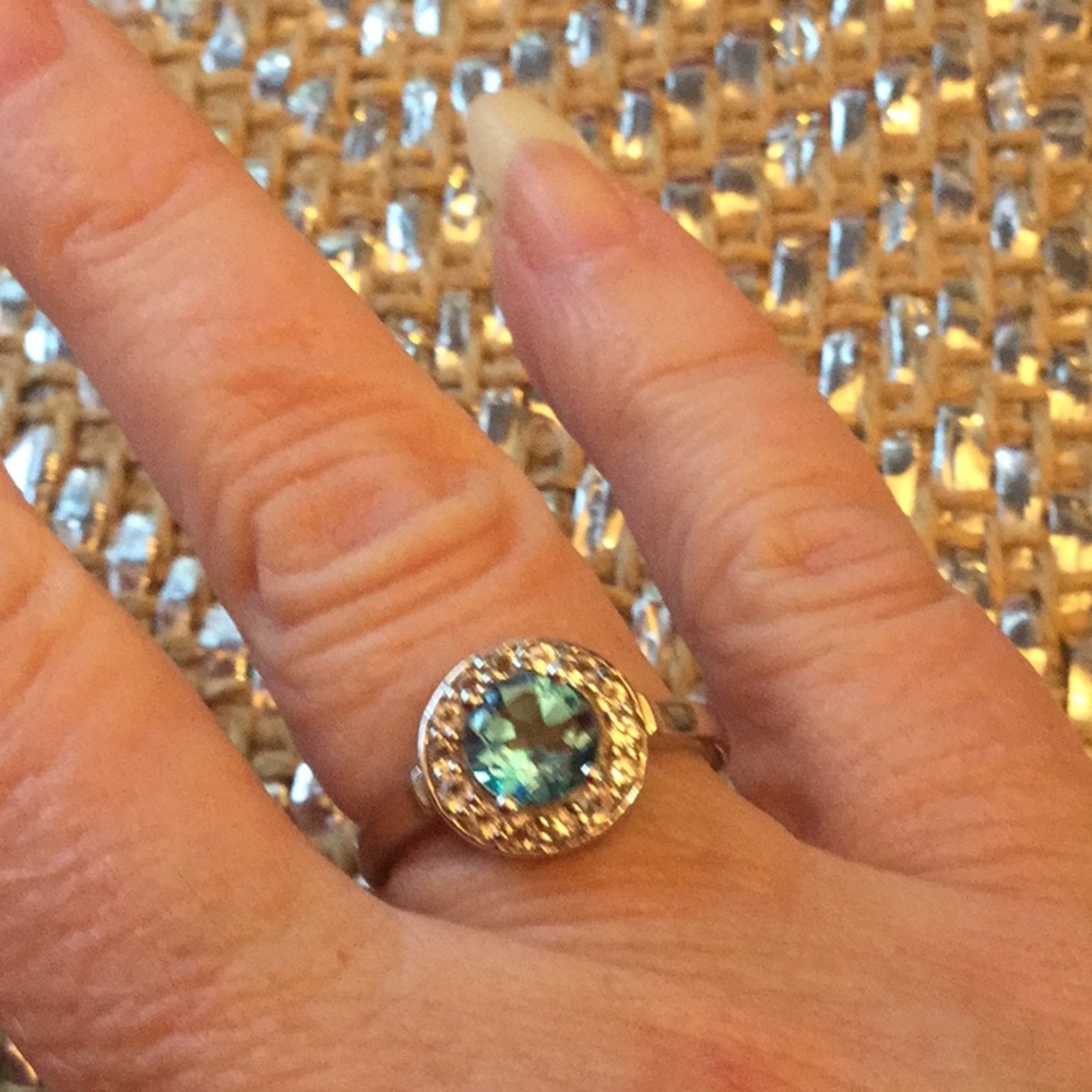 Genuine Electric Blue Topaz Halo Ring - Picture 3 of 8